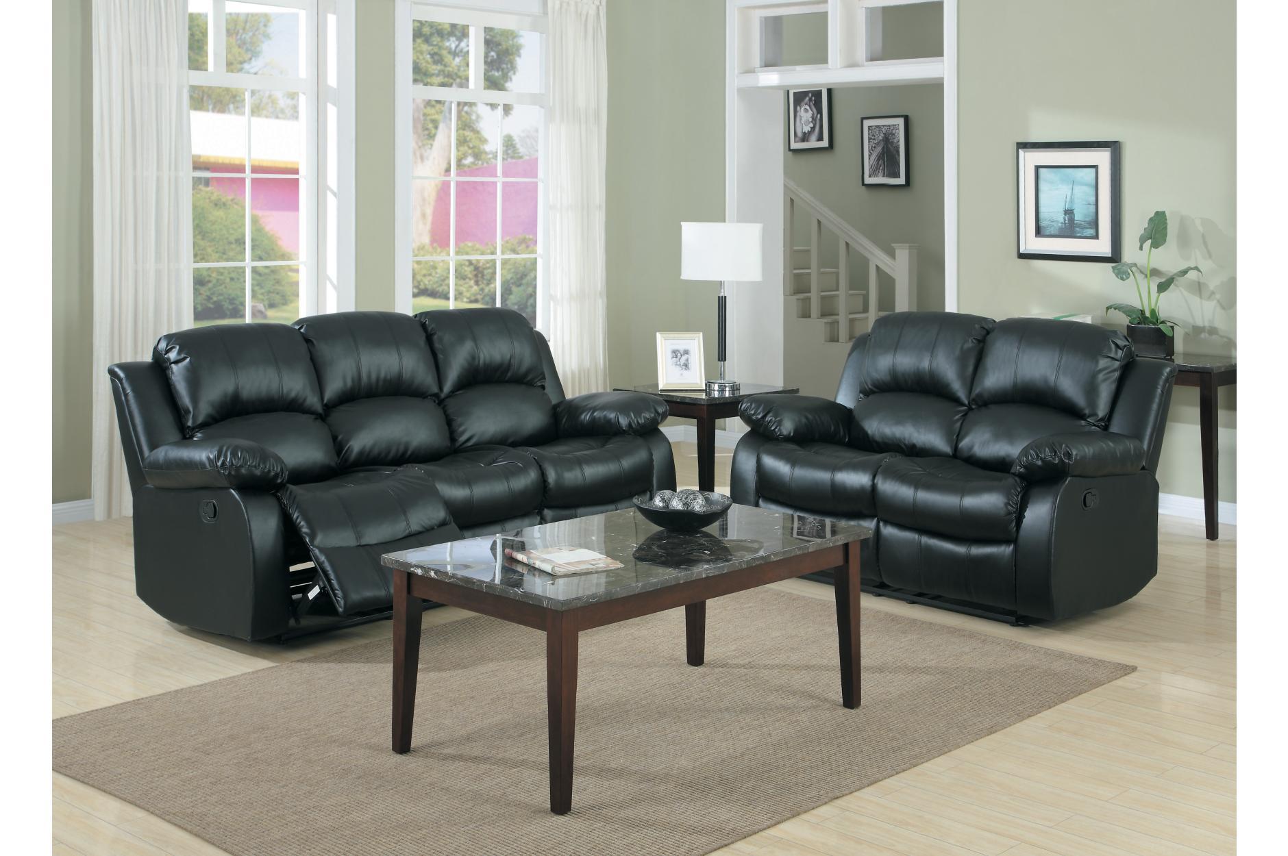 

    
Homelegance 9700BLK Granley Black Bonded Leather Dual Reclining Sofa Set 2Pcs
