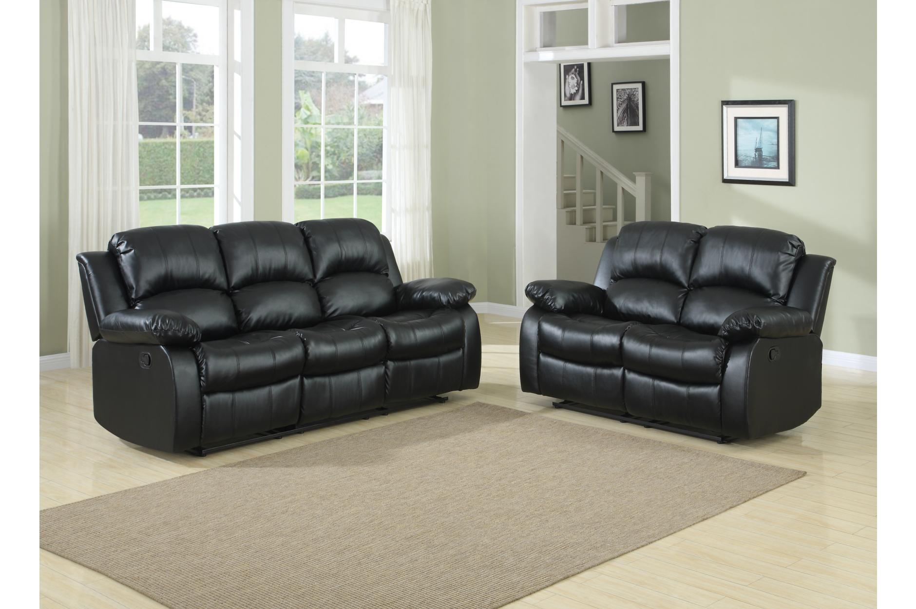 

    
Homelegance 9700BLK Granley Black Bonded Leather Dual Reclining Sofa Set 2Pcs
