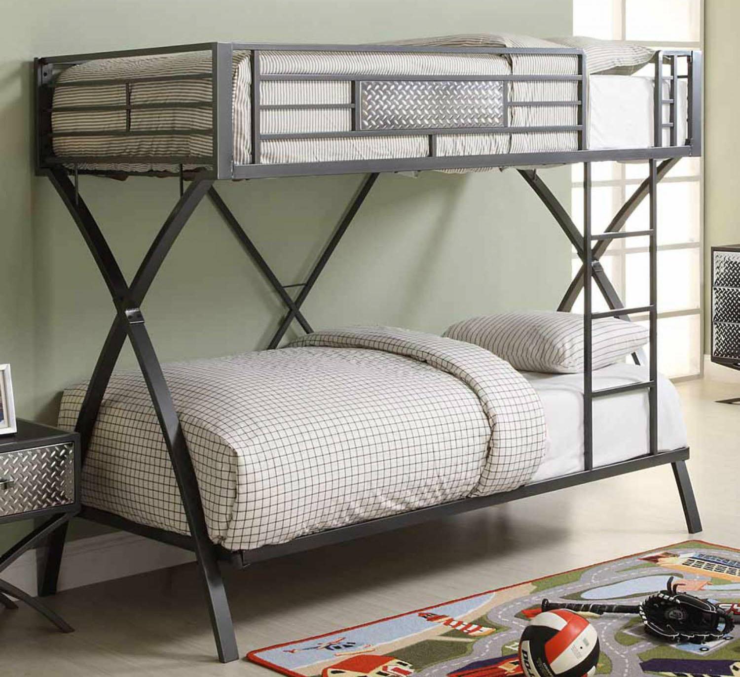 

    
Contemporary Grey Twin Bunk Bed Chrome Homelegance Spaced Out -B813T-1
