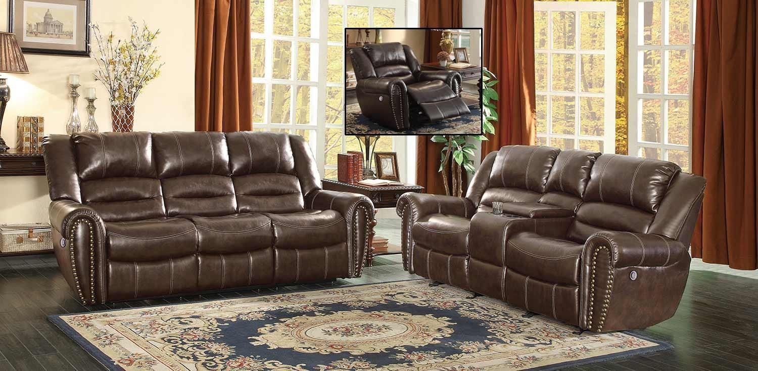 

    
Homelegance Center Hill Brown Bonded Leather Power Dual Reclining Sofa Set 3Pcs
