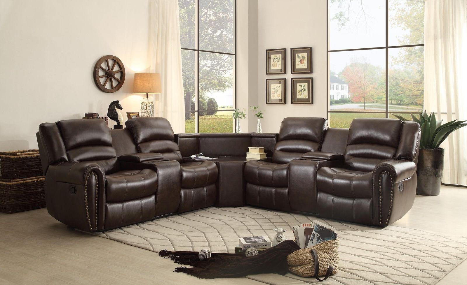 Contemporary, Modern Reclining Sectional Palmyra 8411-2LCN-Set in Brown Bonded Leather