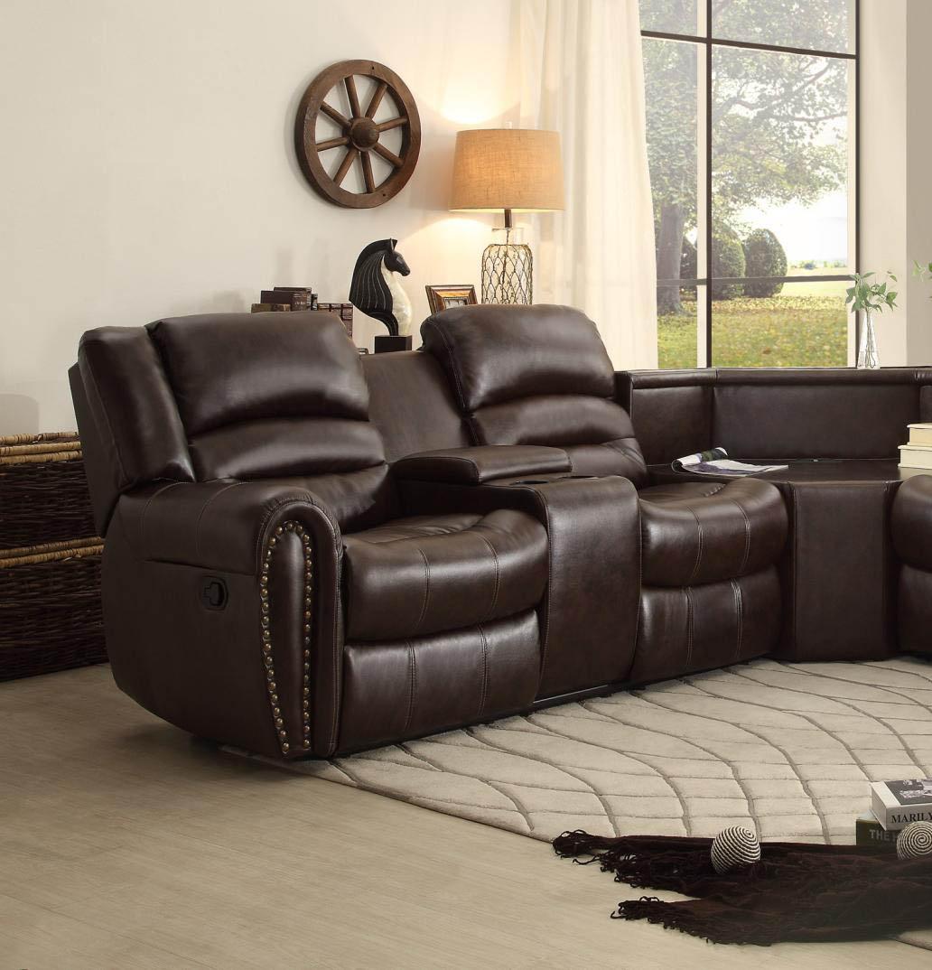 

    
Homelegance Palmyra Brown Bonded Leather Reclining Sectional Sofa Receptacles
