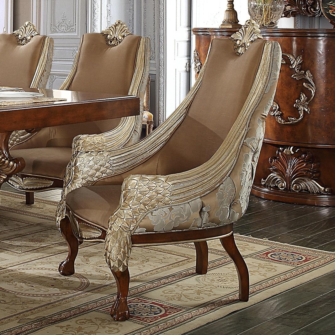 Traditional Dining Armchair HD-124 – ARM CHAIR HD-124 CHAIR-2PC in Gold, Brown Fabric