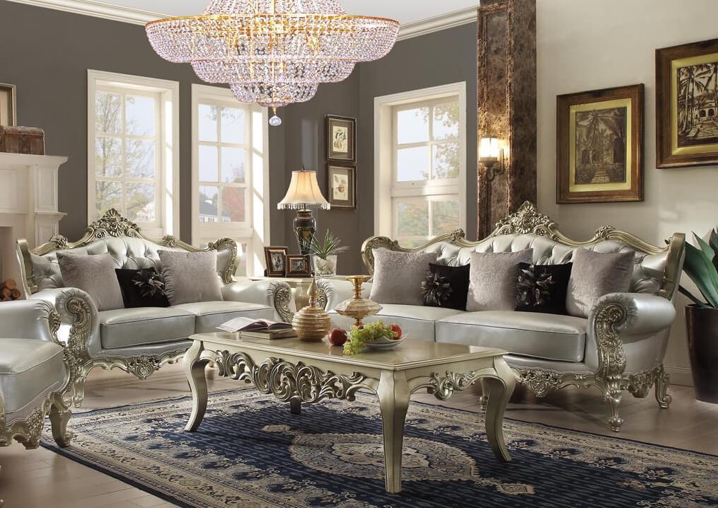 

    
Belle Silver Victorian Sofa Set 2Pcs Traditional Homey Design HD-13006
