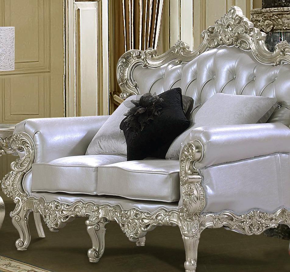 

    
Belle Silver Victorian Loveseat Traditional Homey Design HD-13006
