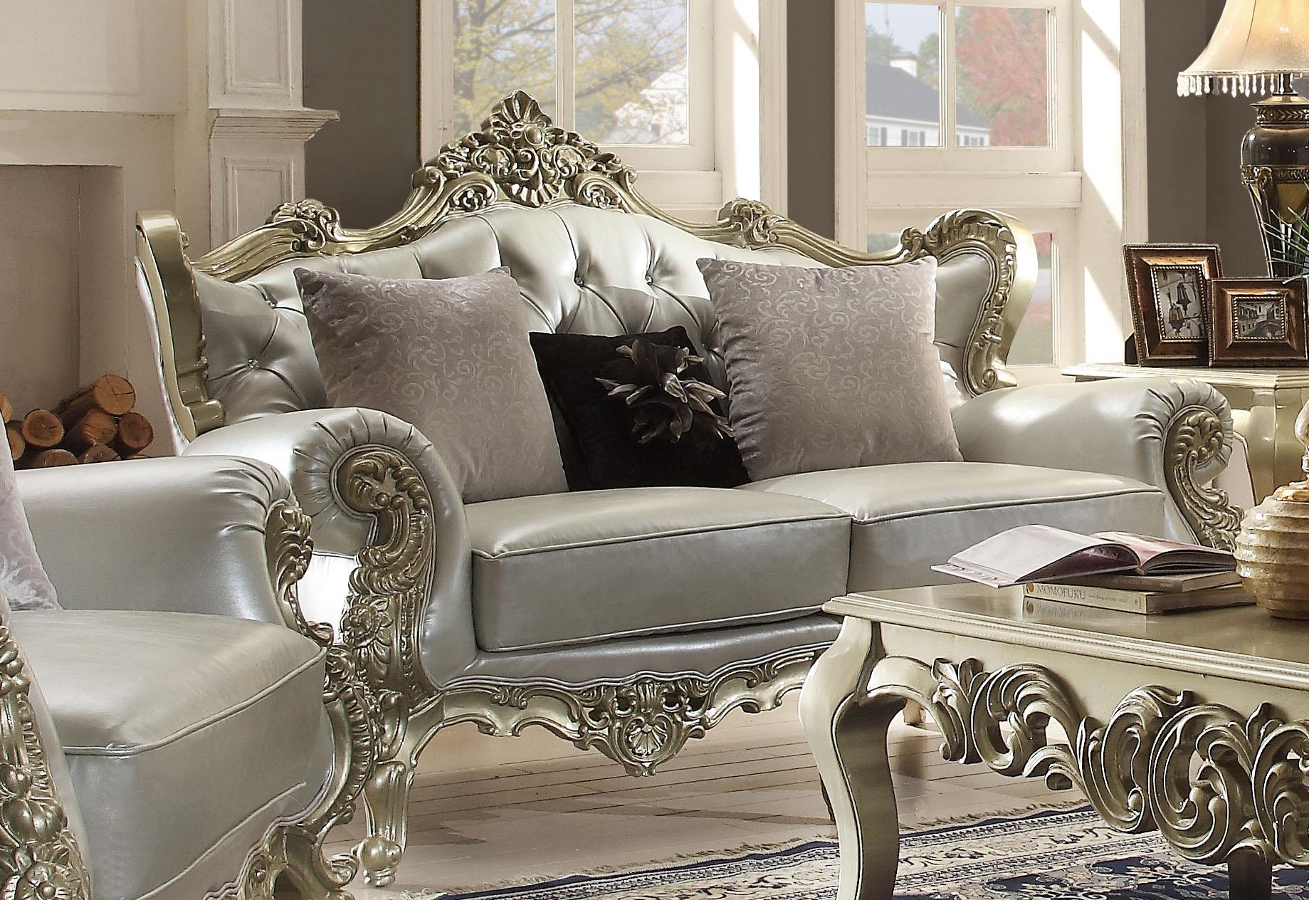 

    
Belle Silver Victorian Loveseat Traditional Homey Design HD-13006
