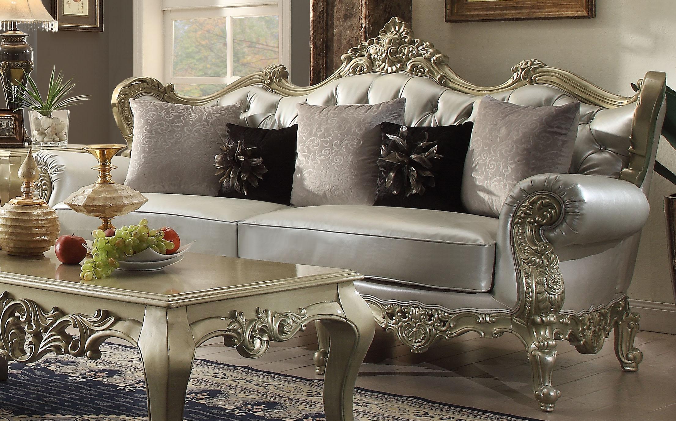 

    
Belle Silver Victorian Sofa Set 3Pcs Traditional Homey Design HD-13006

