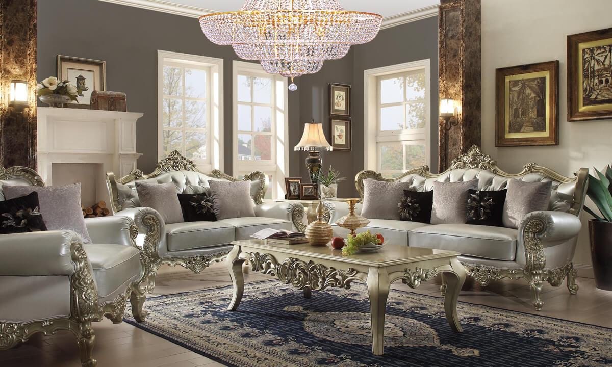 

    
Belle Silver Victorian Sofa Set 3Pcs Traditional Homey Design HD-13006
