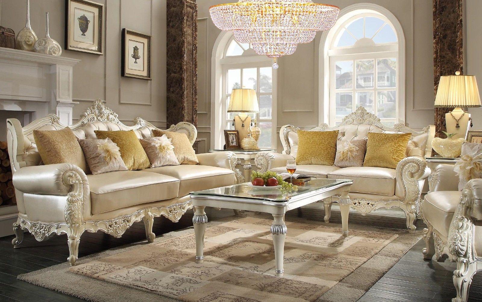

    
Luxury Pearl Cream Sofa Set 2Pcs Carved Wood Traditional Homey Design HD-13009
