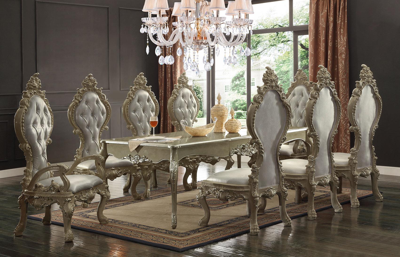 

    
Champagne Carved Wood Dining Set 7Pc Traditional Homey Design HD13012-G
