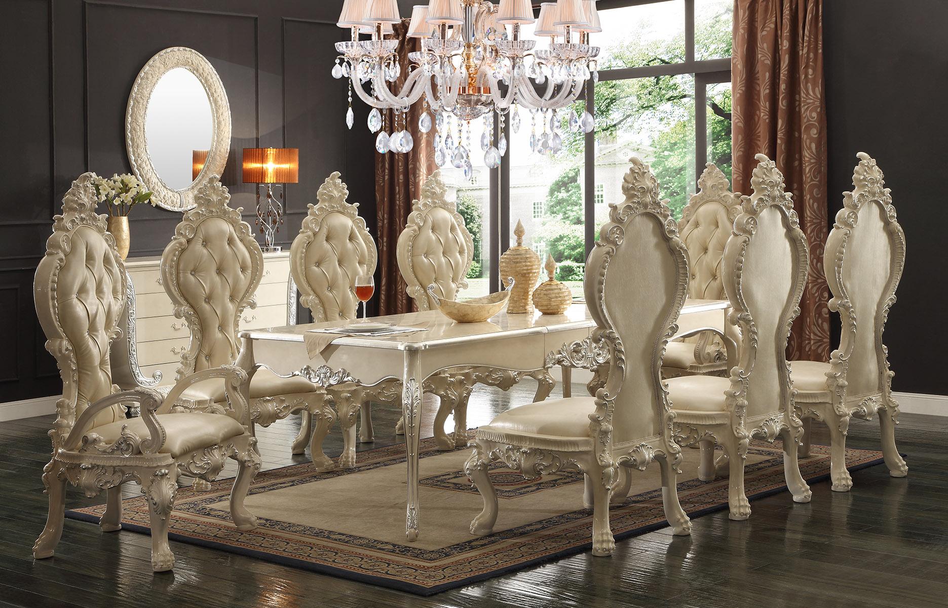 Traditional Dining Table Set HD-13012-I HD-13012-I-DTSET7 in Ivory Bonded Leather