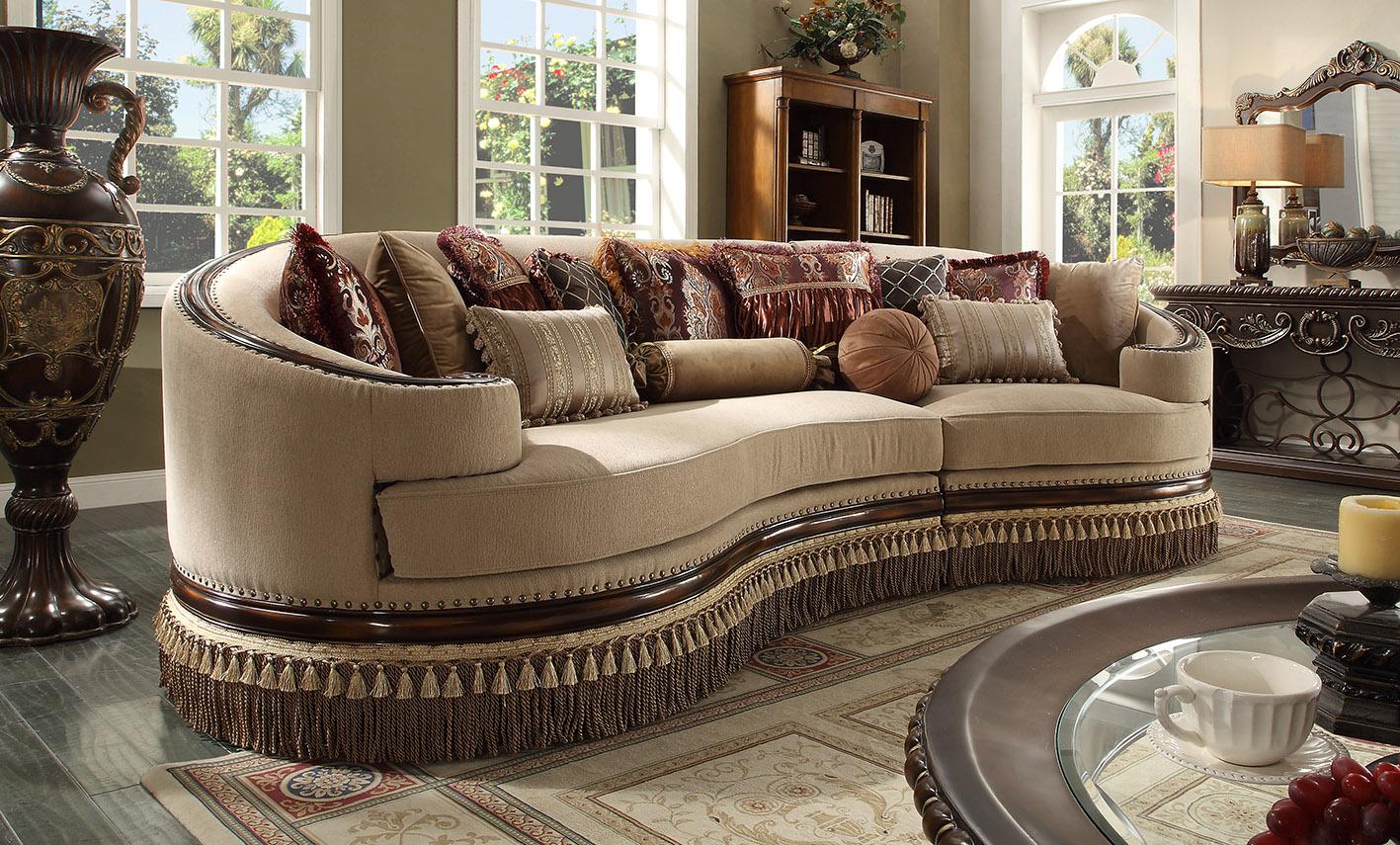 

    
Homey Design HD-1629 Victorian Upholstery Cappuccino Sectional Living Room Set Sofa and two Chairs 3Pcs
