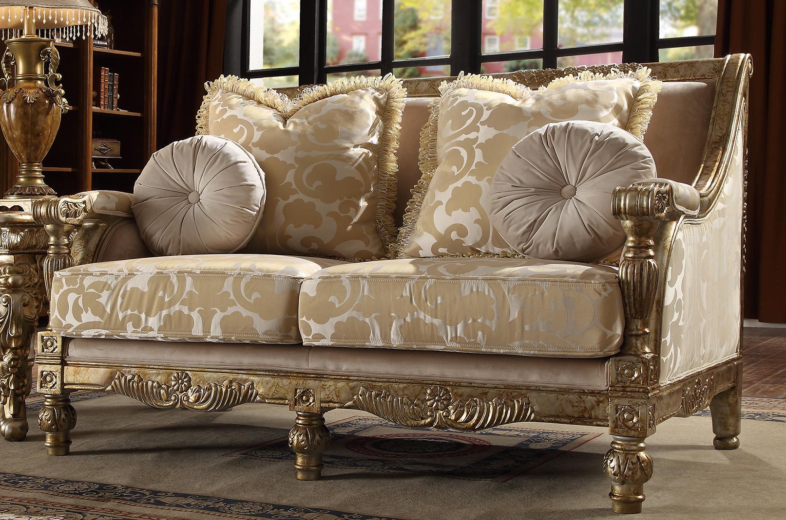 

    
Homey Design Furniture Hd-205 Sofa Loveseat Chair Coffee Table End Table Gold/Antique HD-205 Set-7
