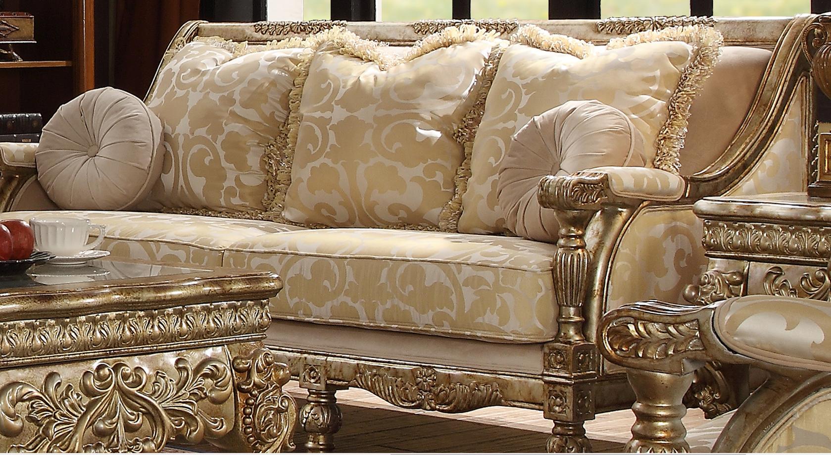 

    
Homey Design HD-205 Antique Gold Finish Victorian Living Room Sofa Set 7Pcs Carved Wood
