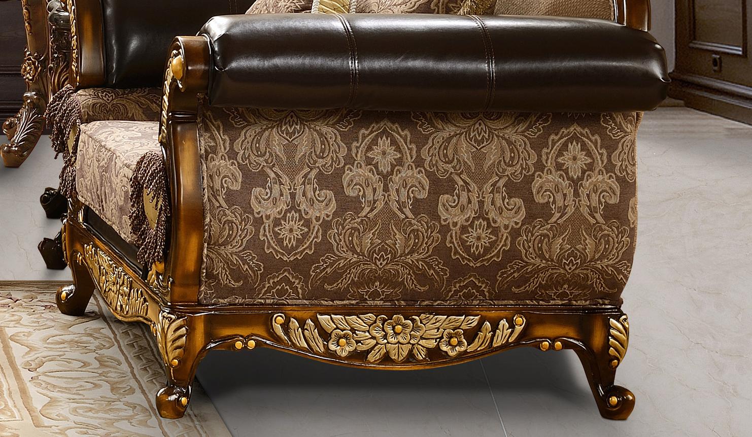 

                    
Buy Mahogany Brown & Metallic Antique Gold Sofa Set 3Pcs Traditional Homey Design HD-26
