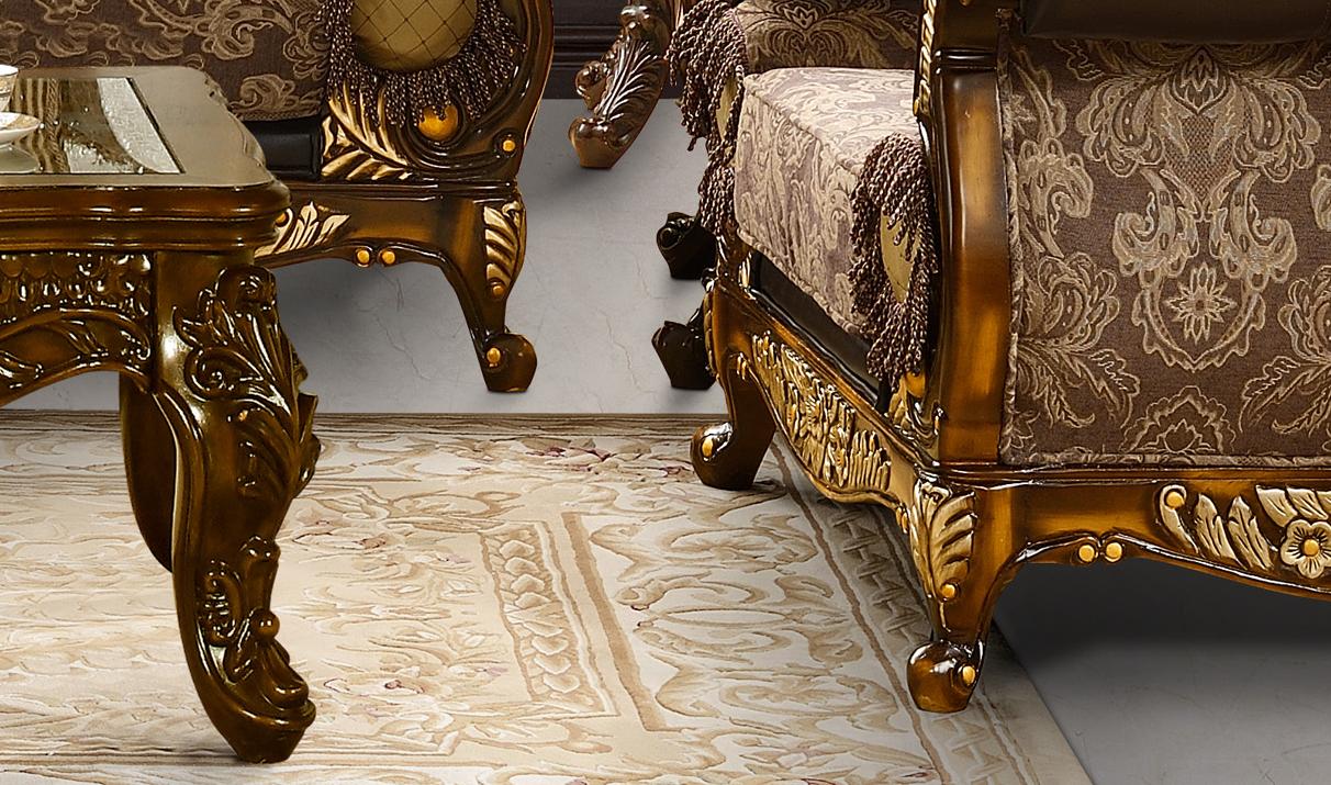 

    
Mahogany Brown & Metallic Antique Gold Sofa Set 3Pcs Traditional Homey Design HD-26
