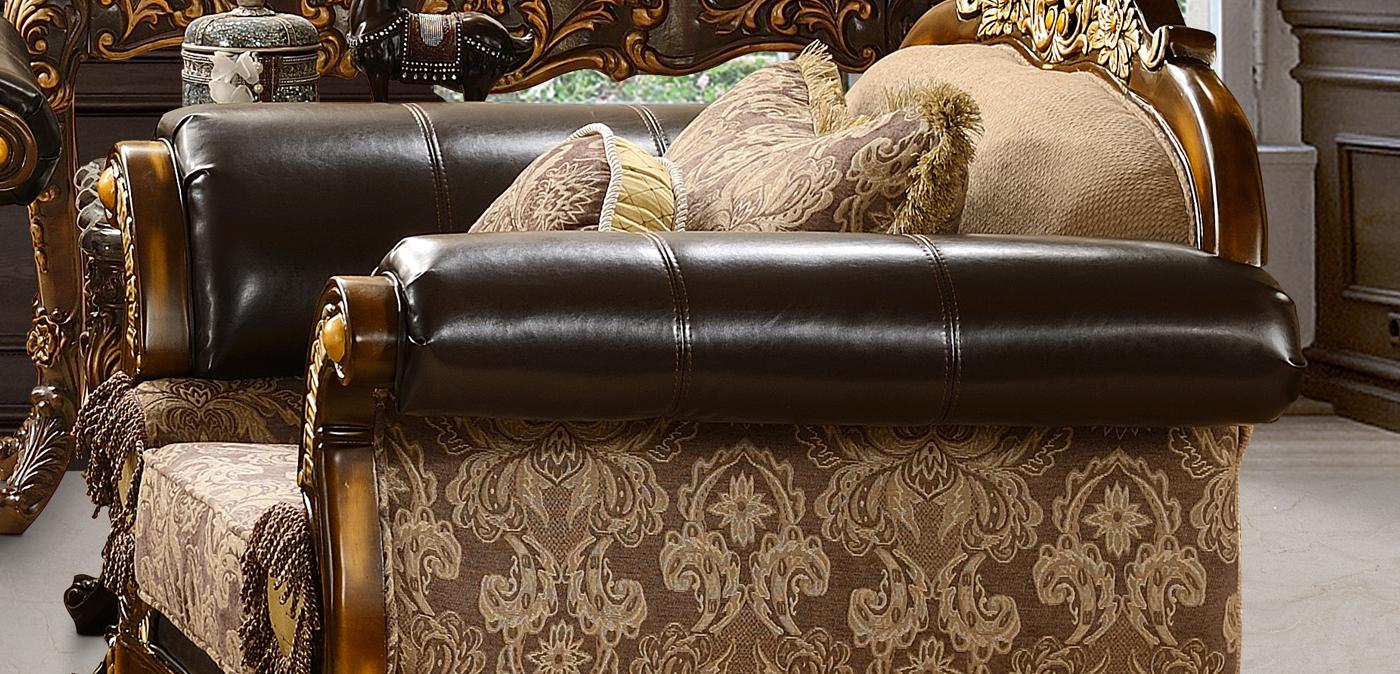 

    
 Order  Mahogany Brown & Metallic Antique Gold Sofa Set 3Pcs Traditional Homey Design HD-26
