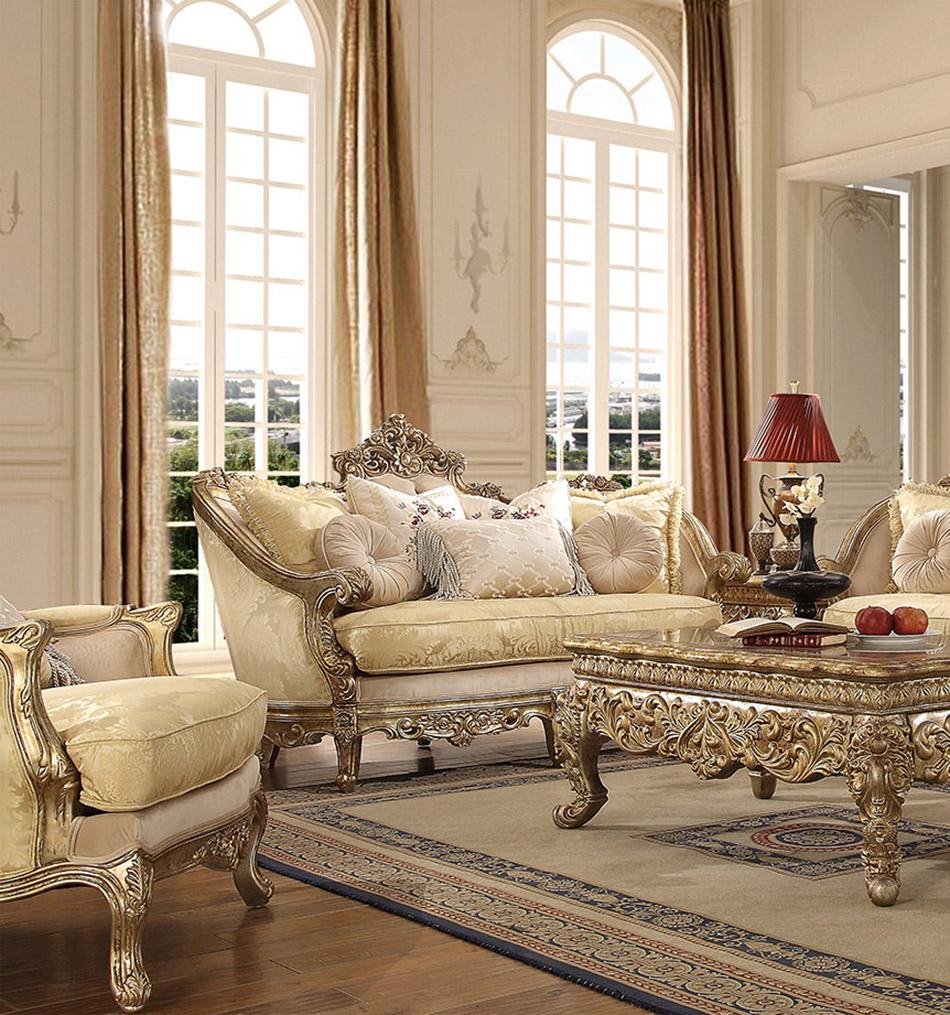 

    
Luxury Chenille Gold Champagne Loveseat Traditional Homey Design HD-2626
