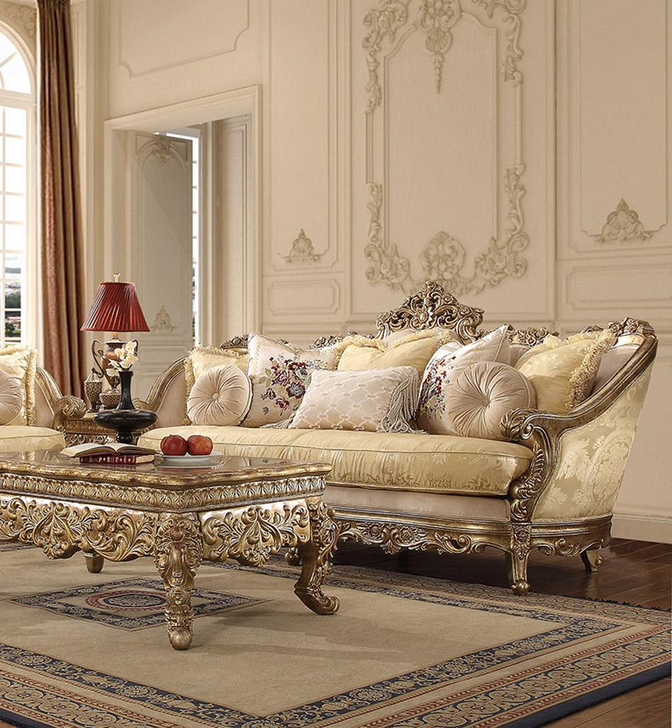 

    
Luxury Chenille Gold Champagne Sofa Traditional Homey Design HD-2626
