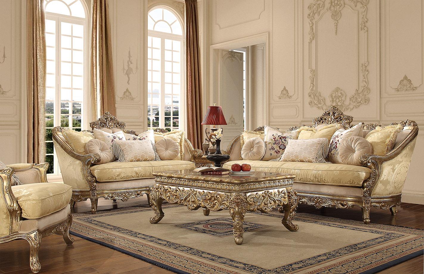 Traditional Sofa Set HD-2626 – 2PC SOFA SET HD-2626-2PC in Gold, Champagne Leatherette