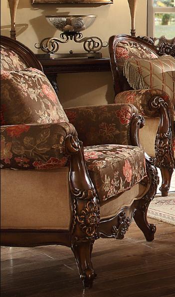 

    
Dark Oak & Floral Chenille Armchair Traditional Homey Design HD-39
