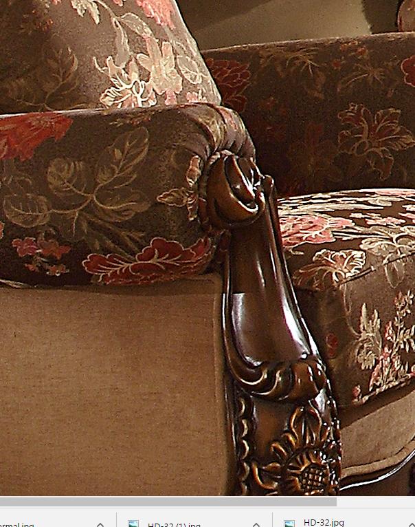 

    
HD-39-S Dark Oak & Floral Chenille Sofa Traditional Homey Design HD-39
