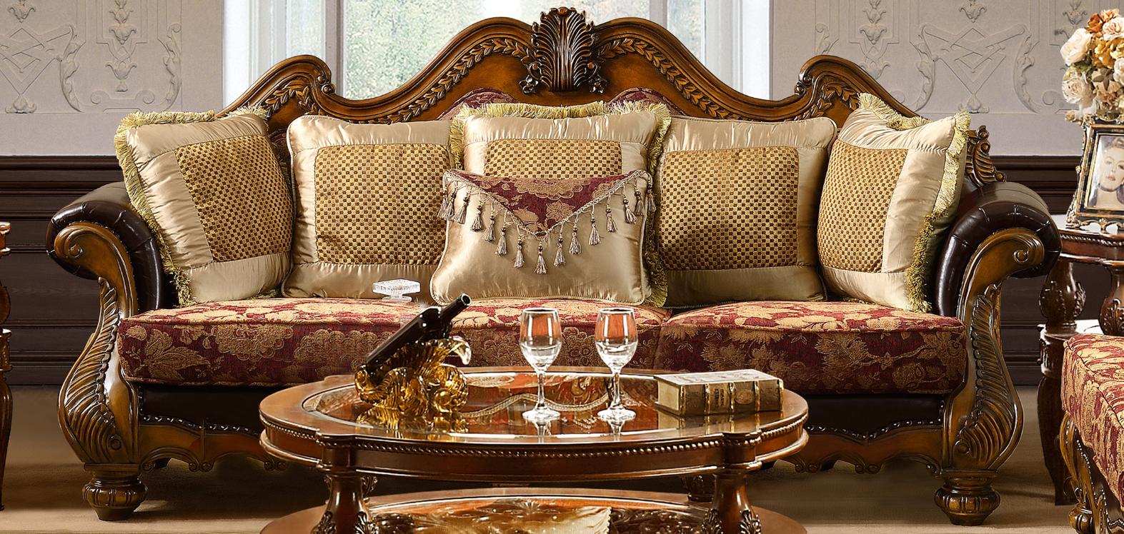 

    
HD-481-SL Set-2 Homey Design HD-481 Antique Gold Burgundy Chenille Fabric Sofa Set 2Pcs Carved Wood Classic
