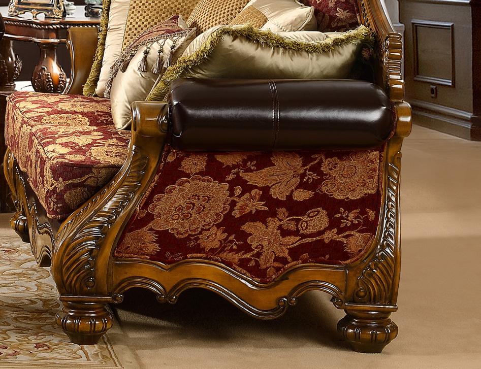 

    
 Order  Homey Design HD-481 Antique Gold Burgundy Chenille Fabric Sofa Set 2Pcs Carved Wood Classic
