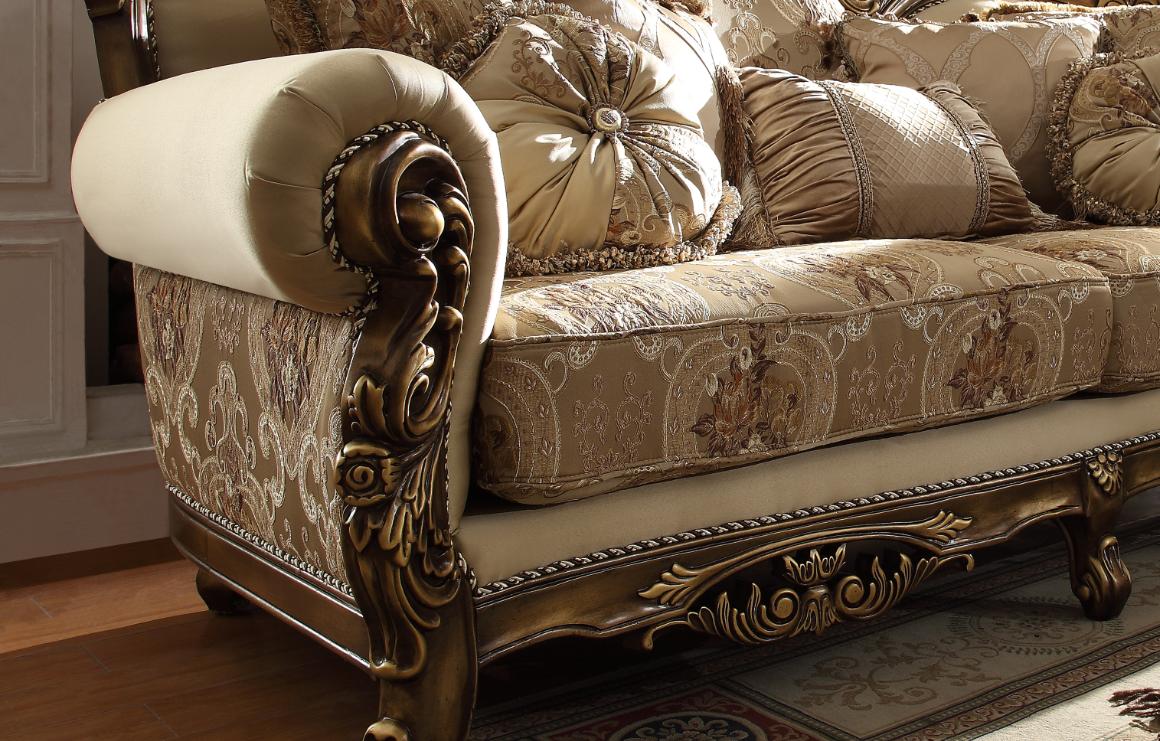 

    
Met Ant Gold & Perfect Brown Sofa Traditional Homey Design HD-506
