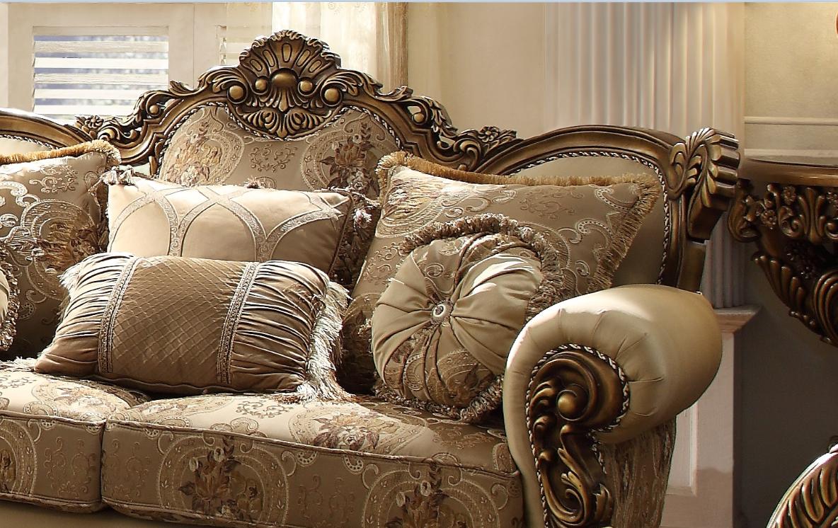 

    
HD-506-SSET3 Met Ant Gold & Perfect Brown Sofa Set 3Pcs Traditional Homey Design HD-506
