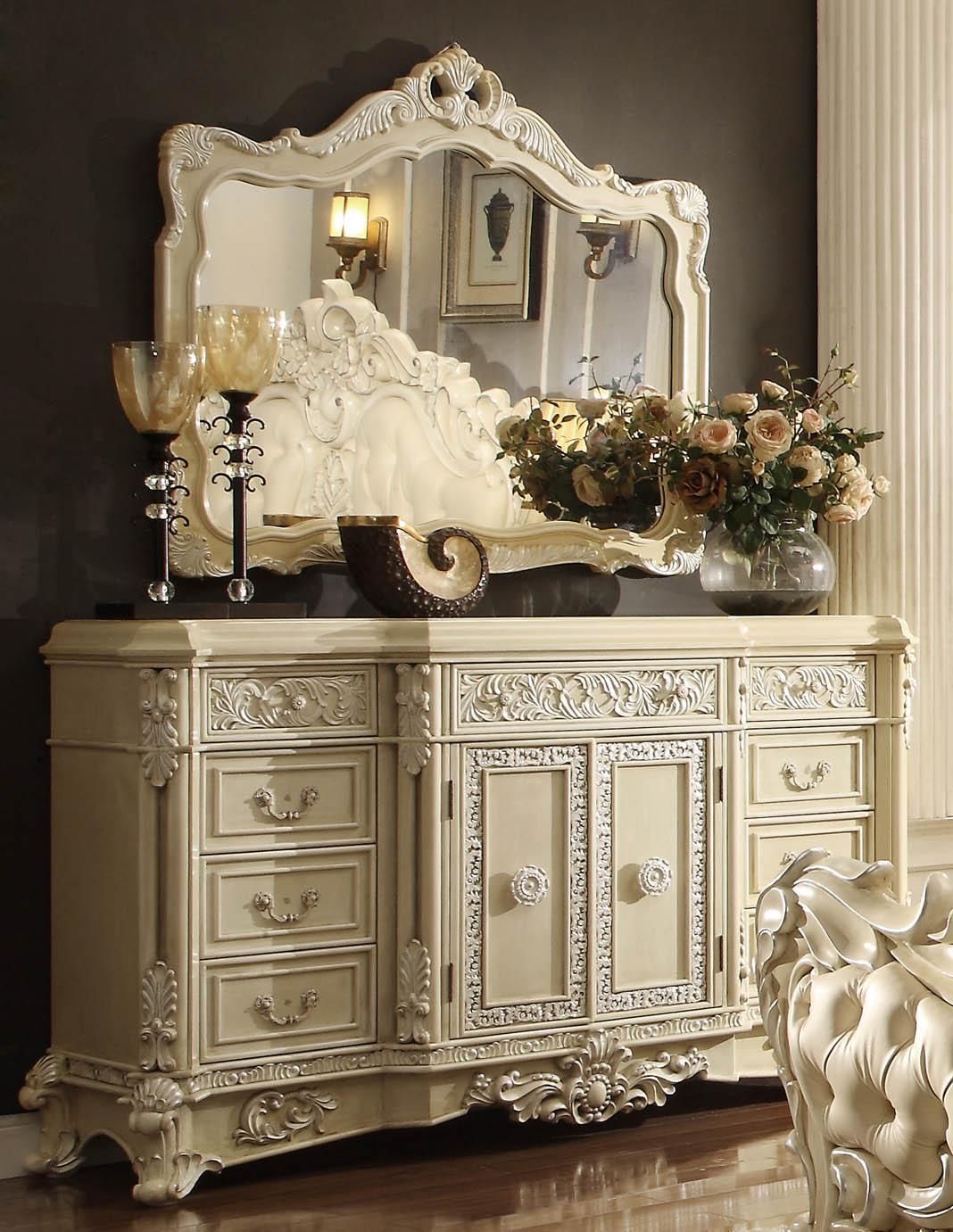 Traditional Dresser With Mirror HD- DR5800 HD- DR5800-2PC in Pearl, Cream 