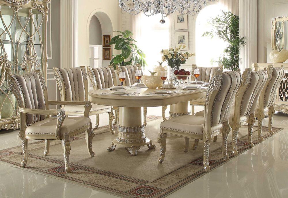 Traditional Dining Table Set HD-5800 – 7PC DINING TABLE SET HD-5800-DTSET7 in Cream Fabric