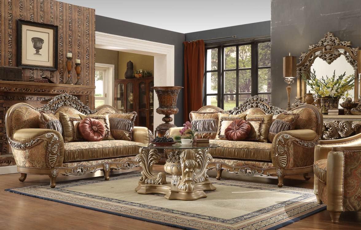 

    
Antique Brown Chenille Carved Wood Sofa Set 6Pcs w/ Ocassional Tables Traditional Homey Design HD-622
