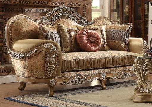 

    
Antique Brown Chenille Carved Wood Sofa Set 6Pcs w/ Ocassional Tables Traditional Homey Design HD-622
