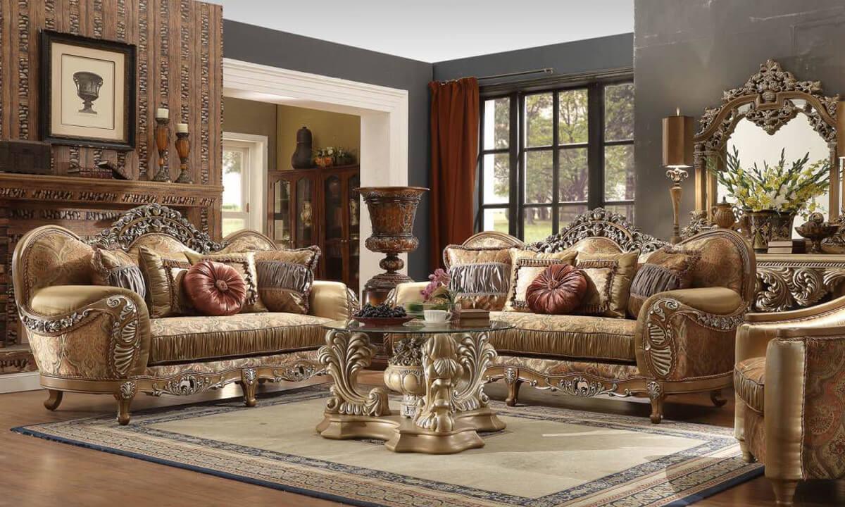 

    
Antique Brown Chenille Sofa Set 2Pcs Traditional Homey Design HD-622
