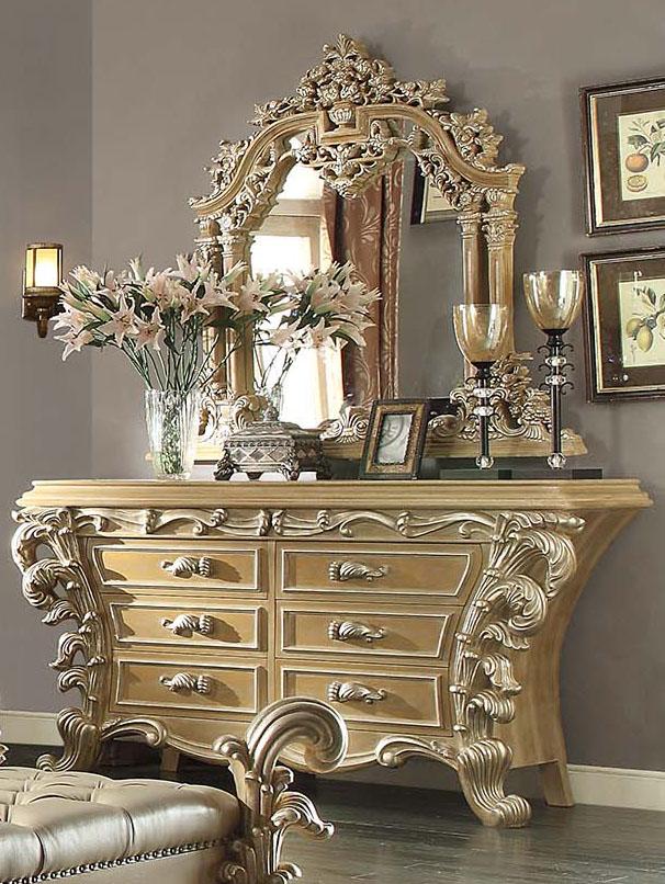 

    
Pickle Frost/Antique Silver Dresser & Mirror Traditional Homey Design HD-7012
