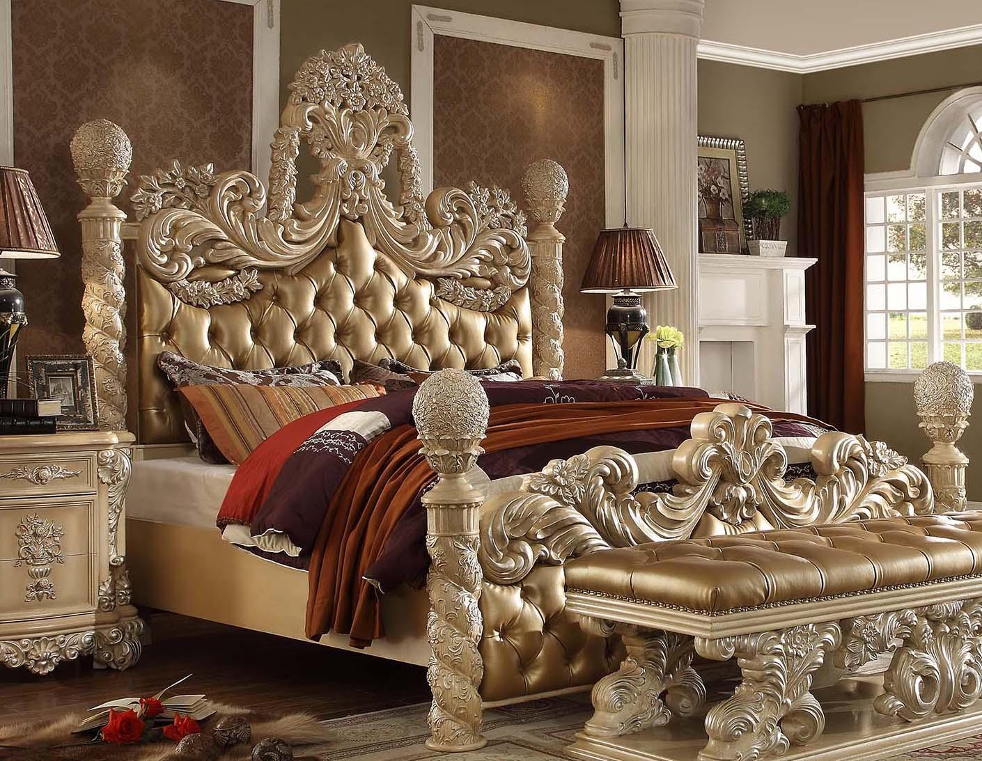 

    
Golden Khaki King Poster Bedroom Set 5Pcs Traditional Homey Design HD-7266
