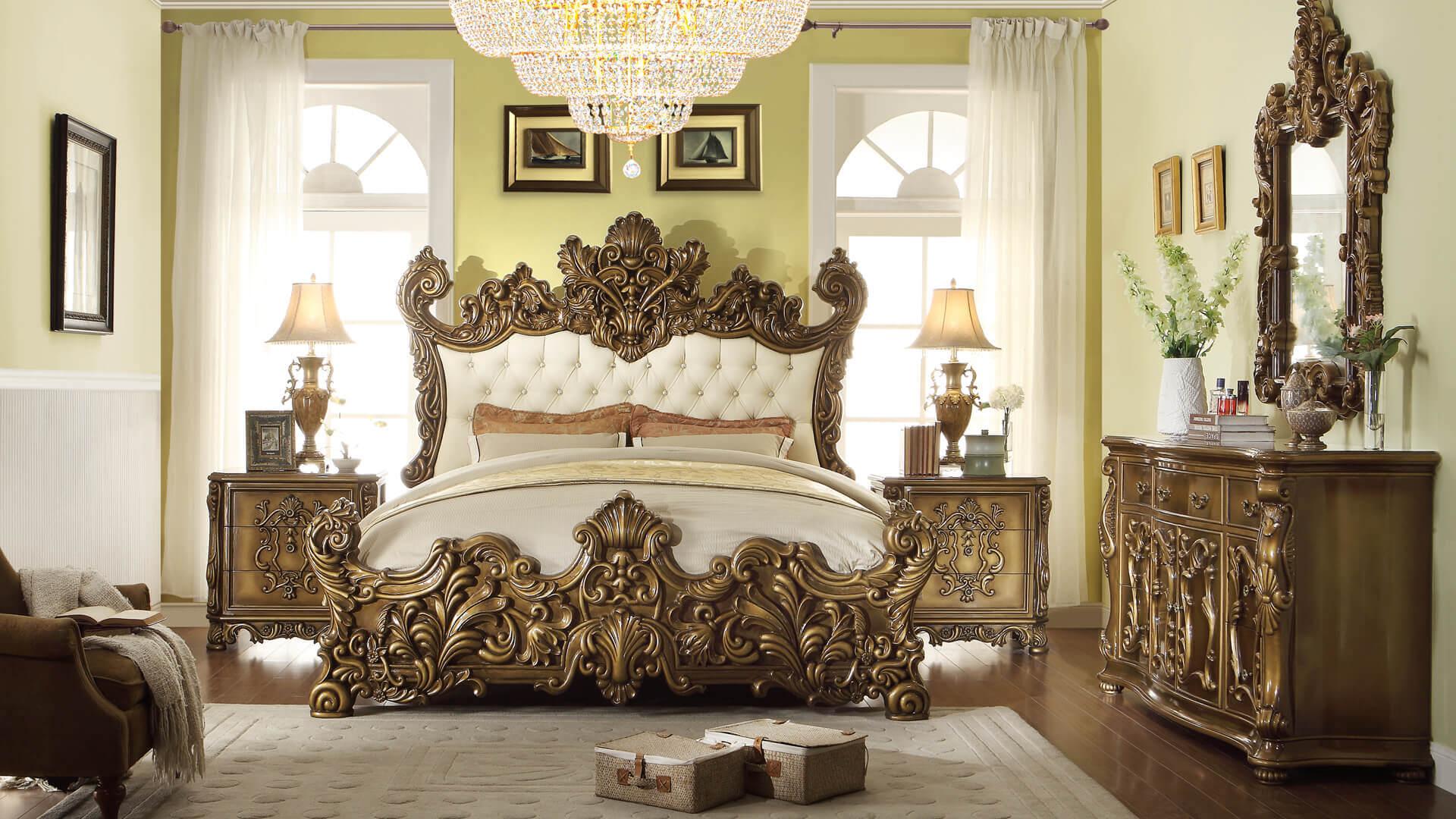 

    
Royal AntIque Gold & Perfect Brown King Bed Set 5Pcs Homey Design HD-8008
