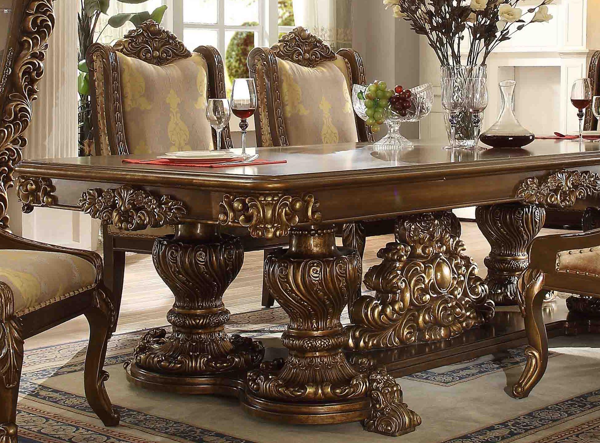 

    
Antique Gold & Perfect Brown Rectangle Dining Table Homey Design HD-8011
