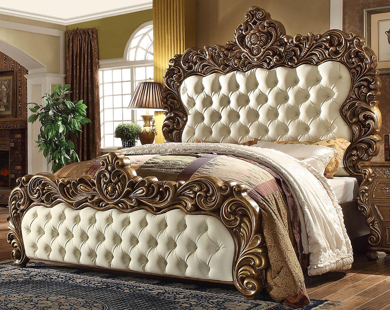 Traditional Panel Bed HD-8011 HD-8011 CK BED in Golden Brown Leather