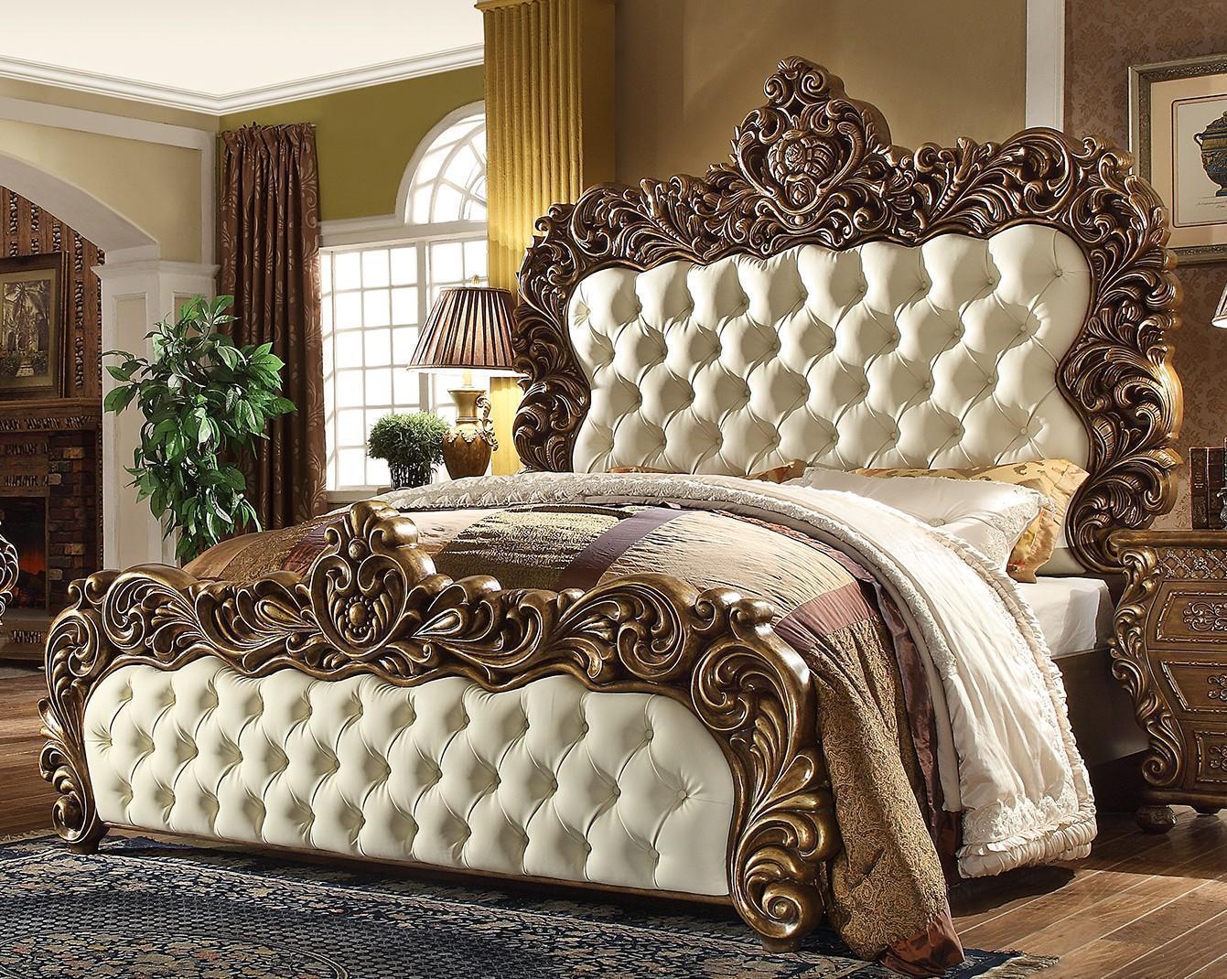 Traditional Panel Bed HD-8011 HD-8011 EK BED in Golden Brown Leather