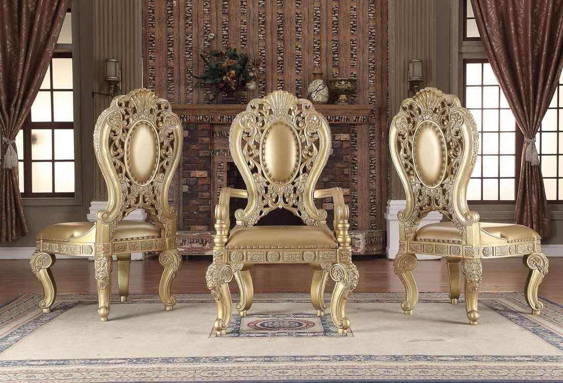 

    
Royal Antique Gold Dining Room Set 9Pcs Traditional Homey Design HD-8016
