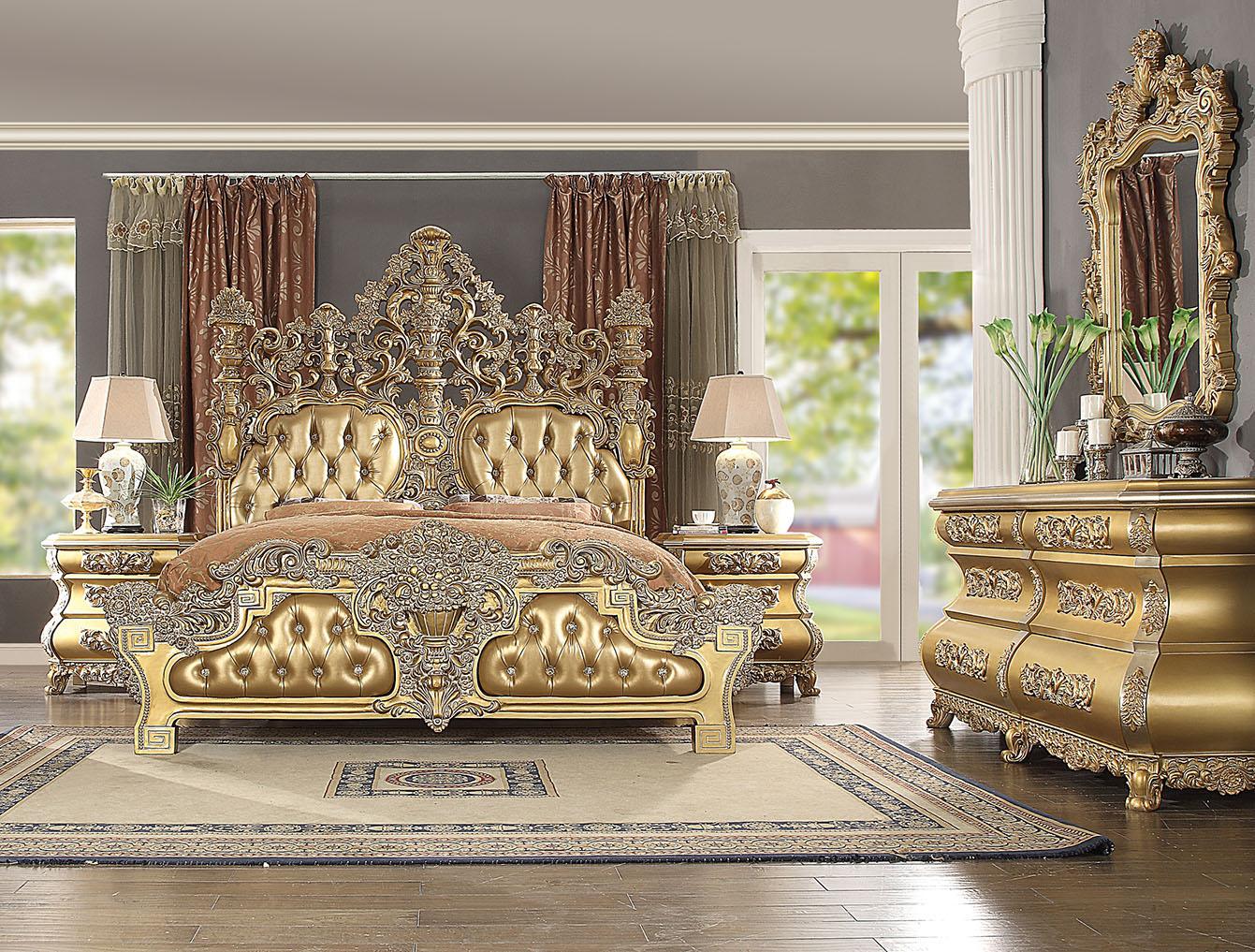 

    
Royal Rich Gold KING Bedroom Set 5Pcs Traditional Homey Design HD-8016
