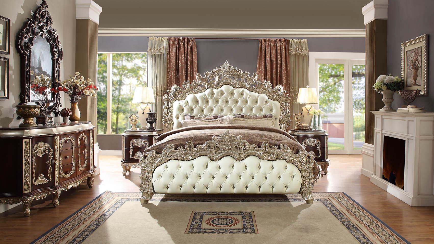 

    
Antique White Silver Cal King Bedroom Set 5Pcs Traditional Homey Design HD-8017
