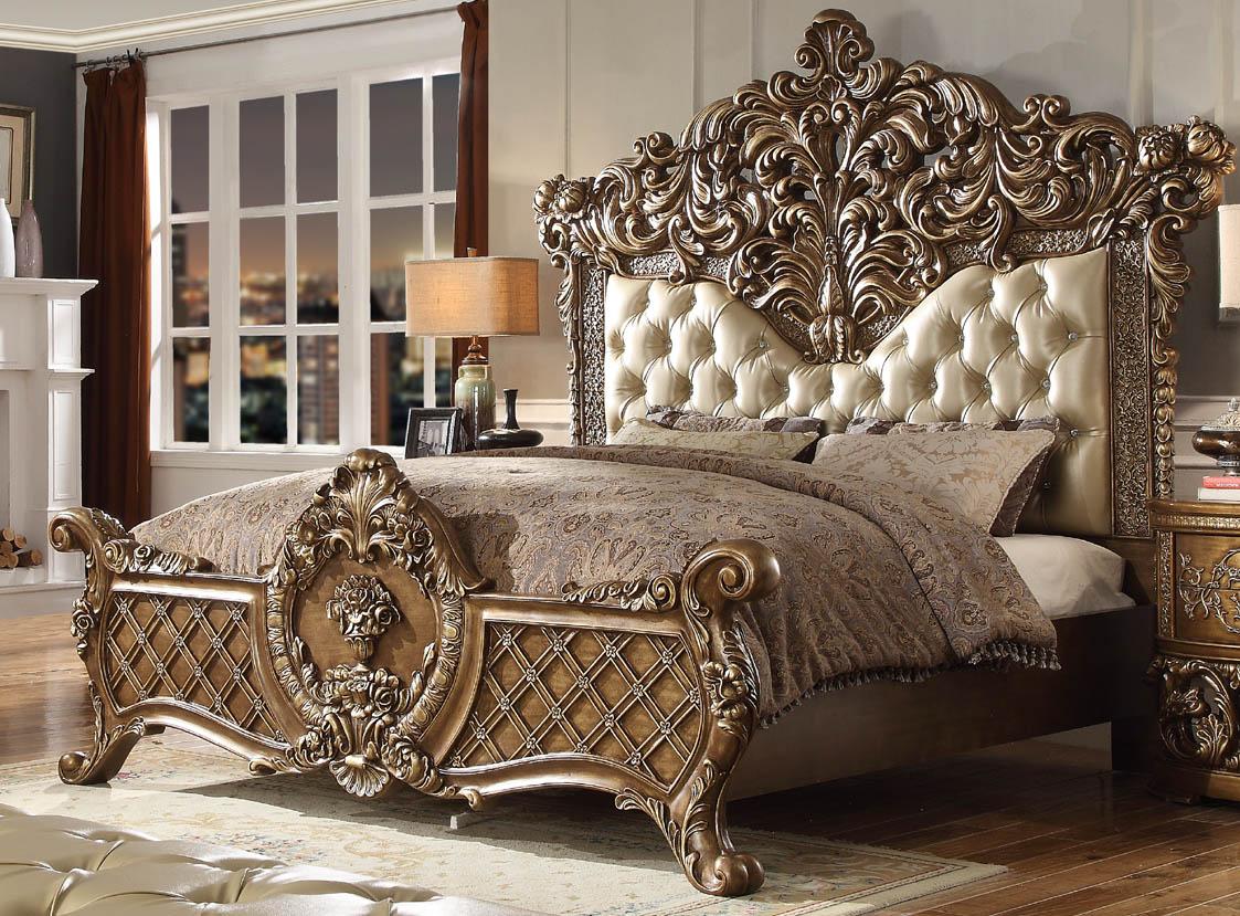 Traditional Panel Bed HD-8018 HD-8018 CK BED in Golden Brown Leather