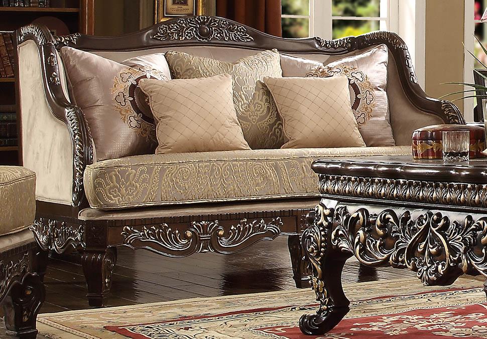 

    
Homey Design HD-914 Luxury Upholstery Pearl Cappucciono Carved Wood Living Room Set 6Pcs
