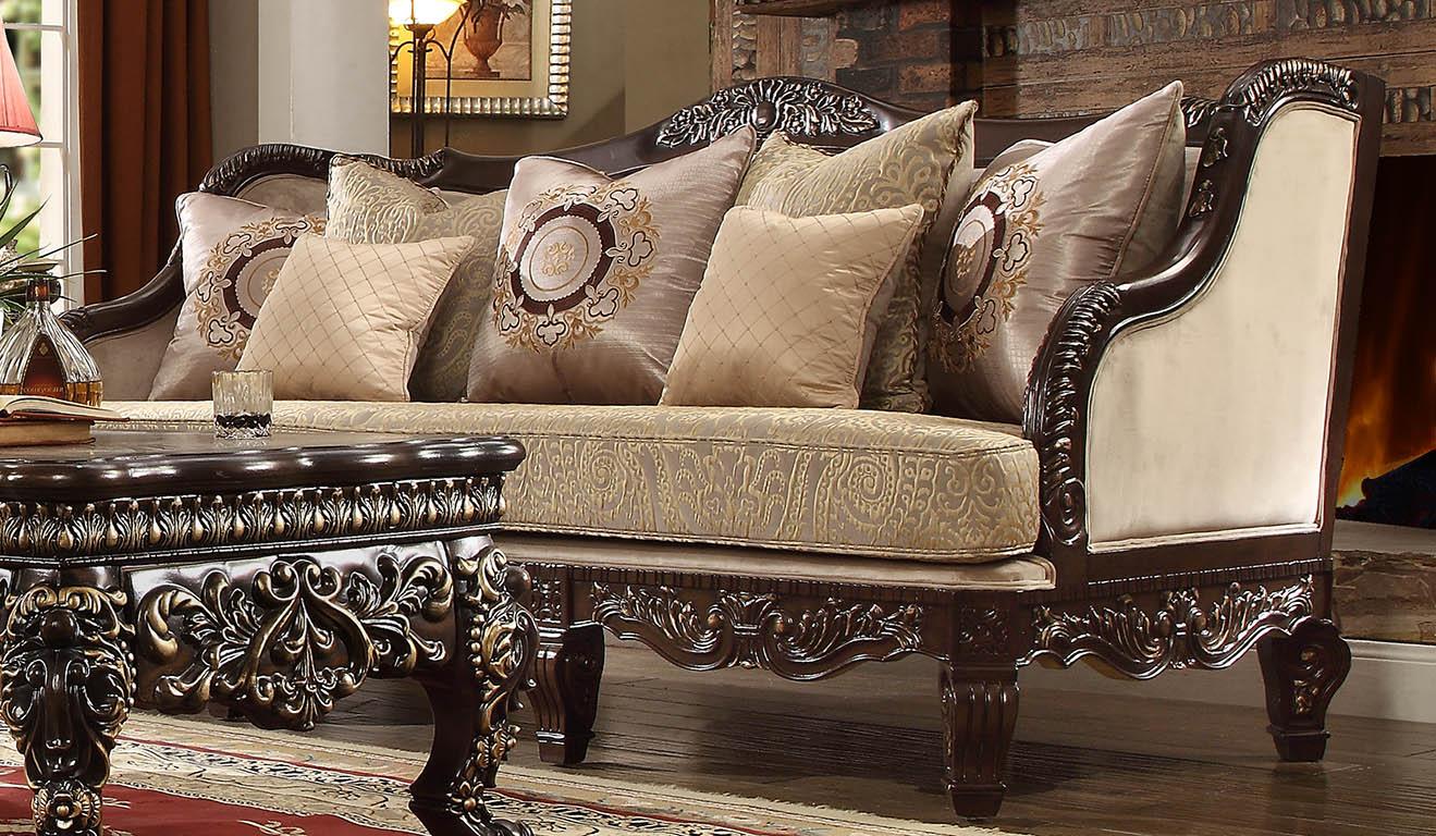 

    
Homey Design Furniture HD-914 Sofa Loveseat Chair Coffee Table Two End Tables Brown/Antique/Cappuccino/Pearl HD-914 Set-6
