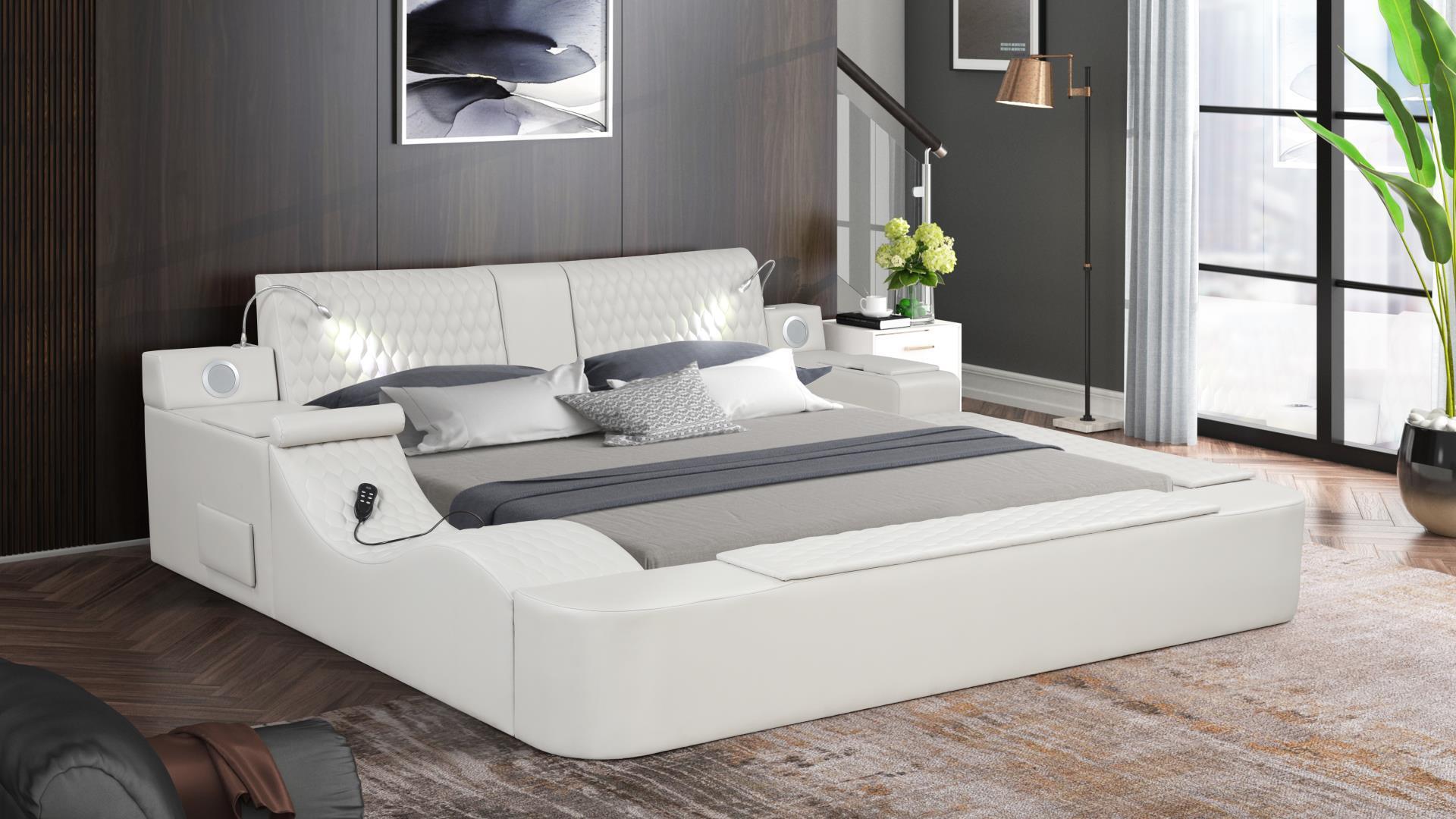 Contemporary, Modern Storage Bed ZOYA ICE ZOYA-WH-EK in White Eco-Leather