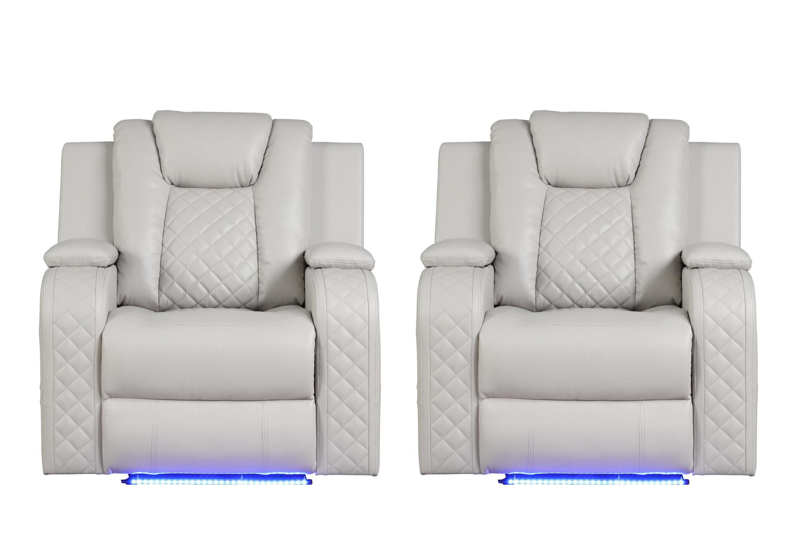 

    
ICE WHITE Faux Leather Power Recliner Chair Set 2Pcs BENZ Galaxy Home Modern
