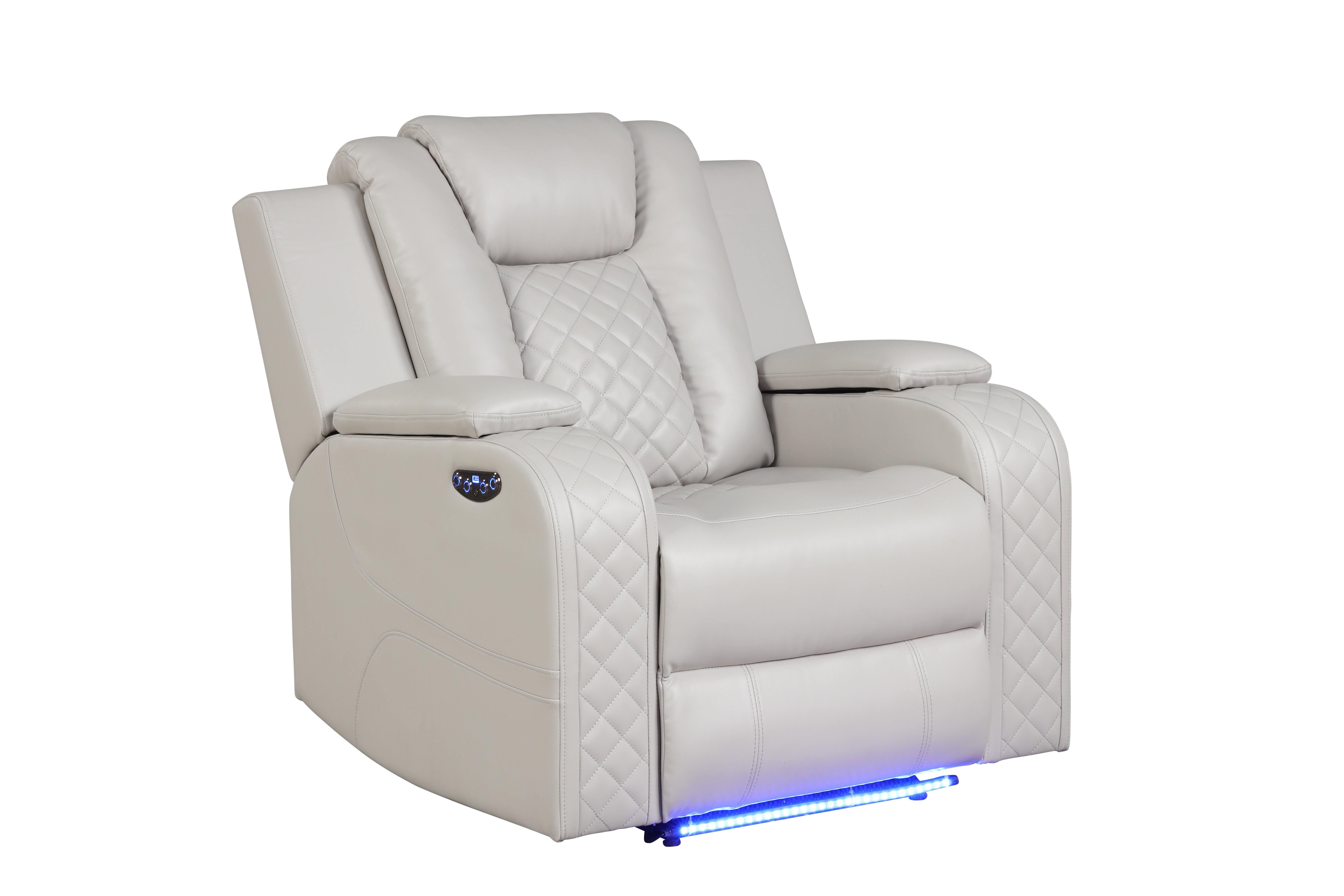 

    
ICE WHITE Faux Leather Power Recliner Chair Set 2Pcs BENZ Galaxy Home Modern
